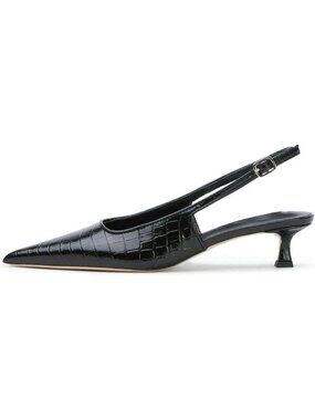 Women's Black 01 Pointed Toe Slingback Kitten Low Heels Pointed Toe Shoes